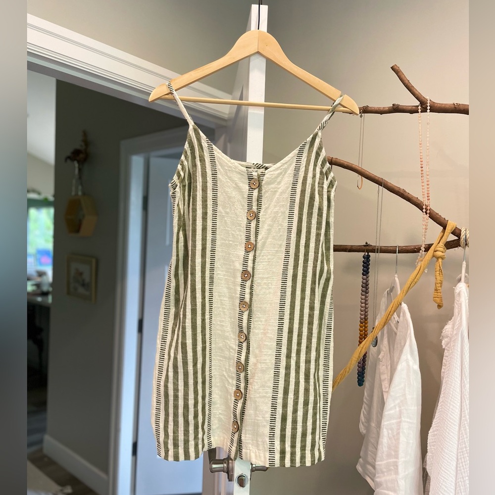 NWOT Ripcurl GREEN striped button down dress L